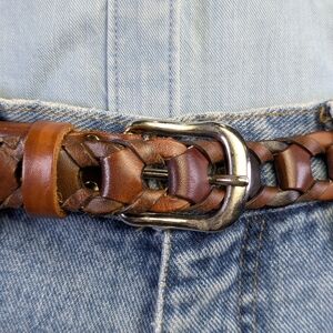 Vintage Italian Braided Leather Belt • Made in Italy • Adjustable Sizing